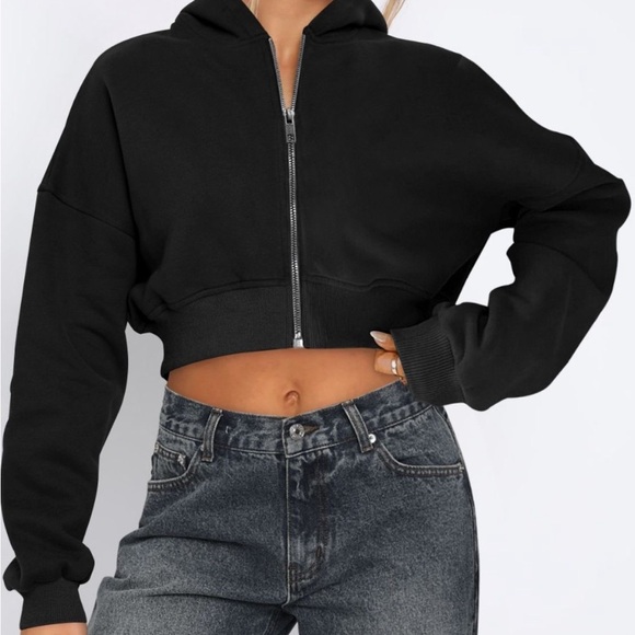 Zip Up Long Sleeve Hooded Cropped Jacket - Picture 5 of 15